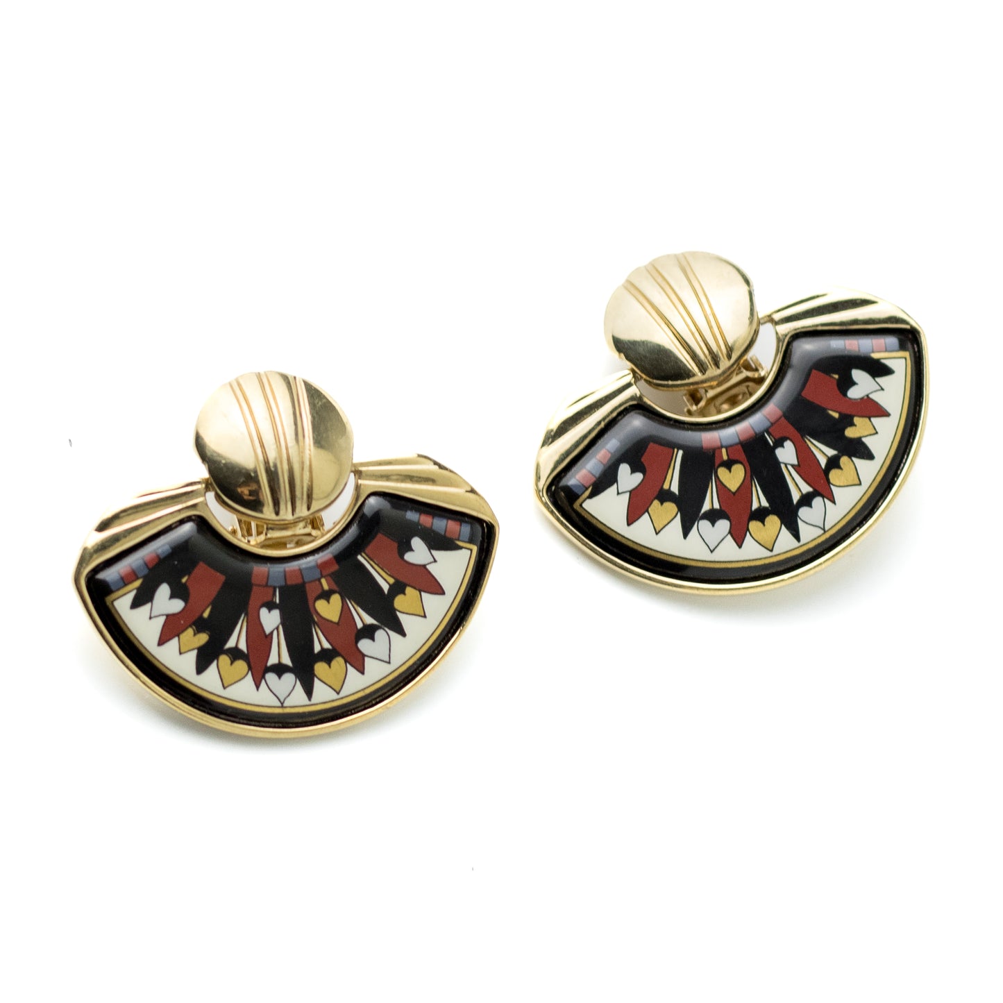Michaela Frey Team Freywille Vintage Enamel Clip-On Earrings with Heart Motif