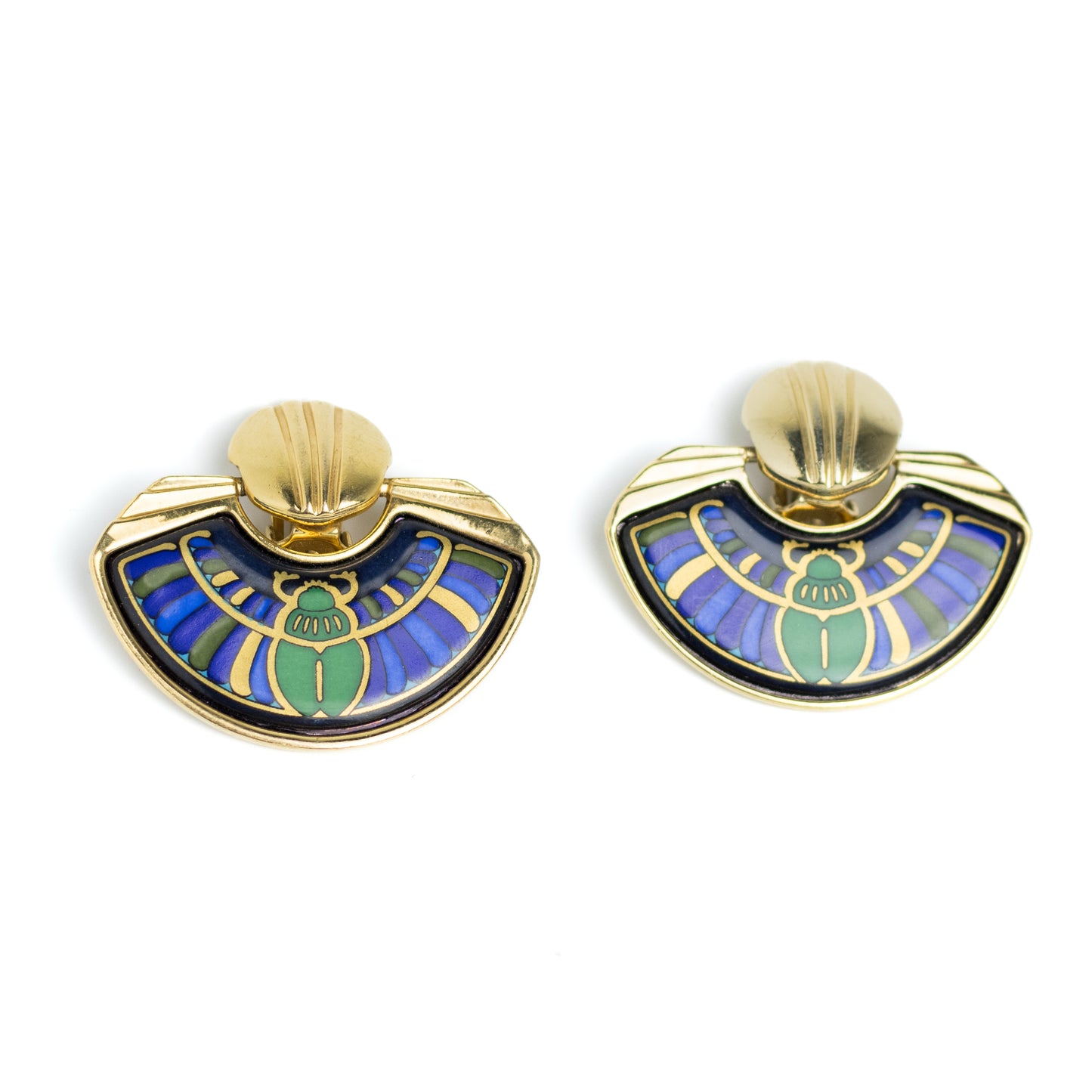 Michaela Frey Team Vintage Scarab Enamel Jewelry Set of Bangle and Clip-On Earrings