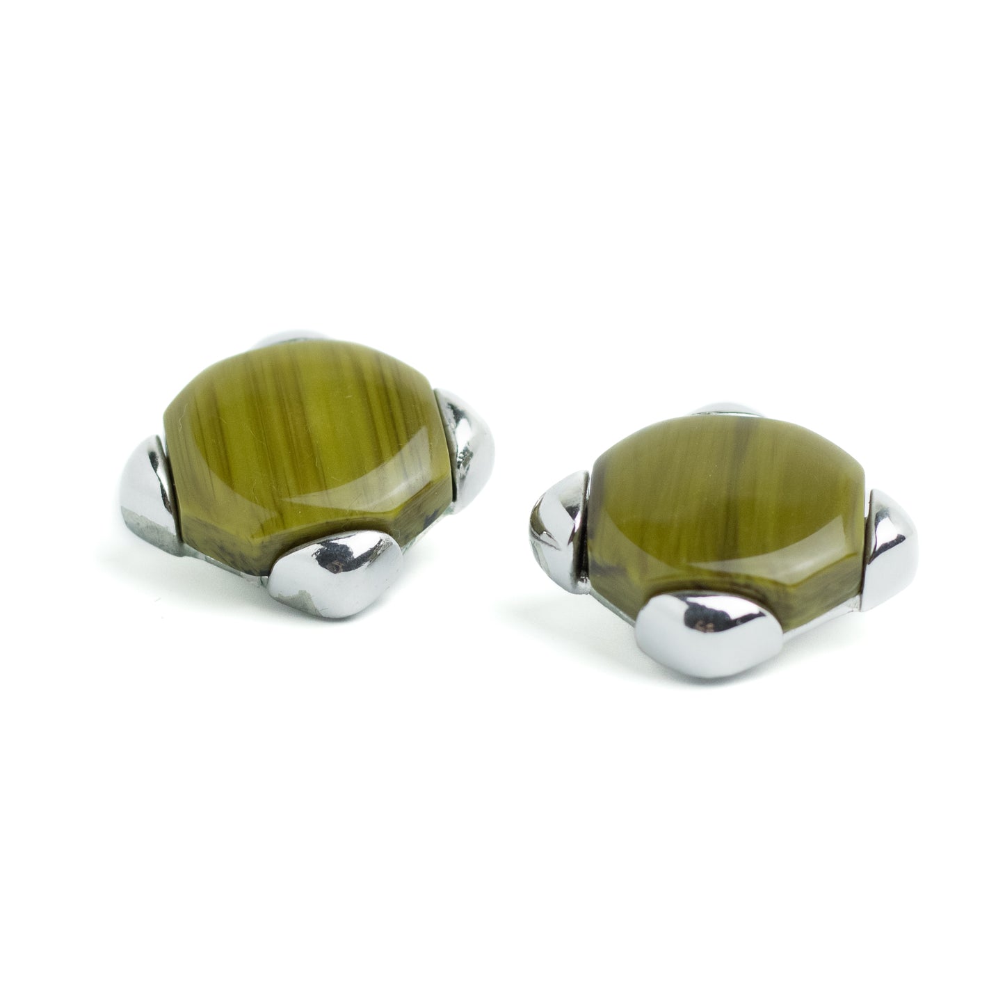 Christian Dior Germany Olive Lucite Vintage Clip On Earrings in Silver Tone