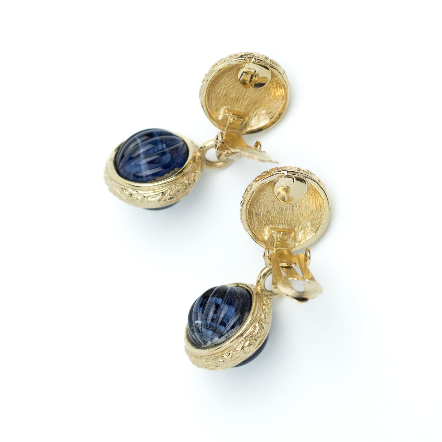 Henkel & Grosse for Dior Dangle Clip On Earrings with Navy Glass Cabochons