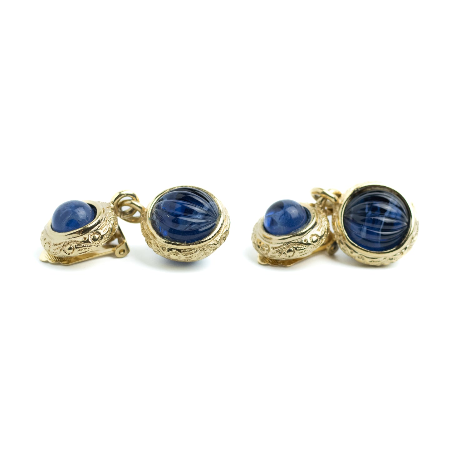 Henkel & Grosse for Dior Dangle Clip On Earrings with Navy Glass Cabochons