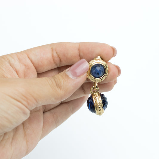 Henkel & Grosse for Dior Dangle Clip On Earrings with Navy Glass Cabochons