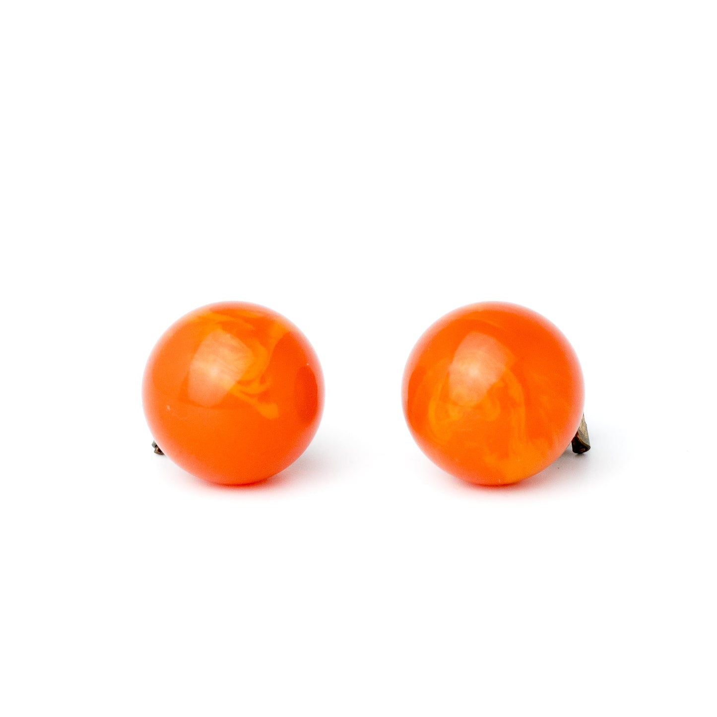 Bakelite Marbled Orange Vintage Clip-On Earrings, 1950s–1960s