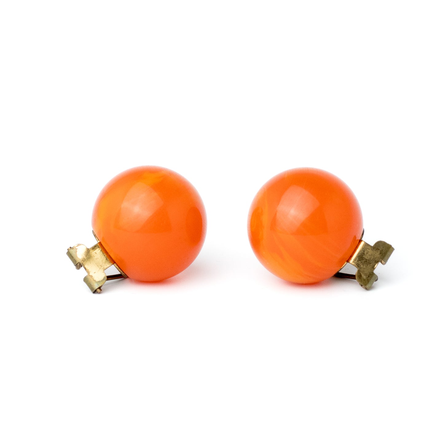 Bakelite Marbled Orange Vintage Clip-On Earrings, 1950s–1960s