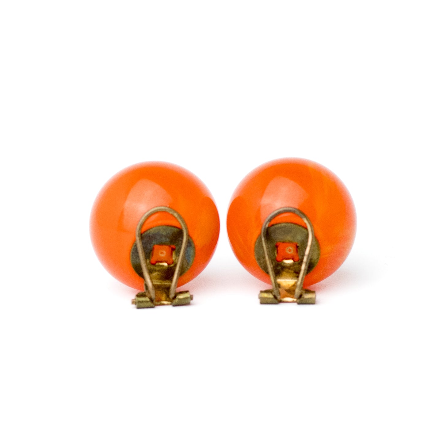 Bakelite Marbled Orange Vintage Clip-On Earrings, 1950s–1960s