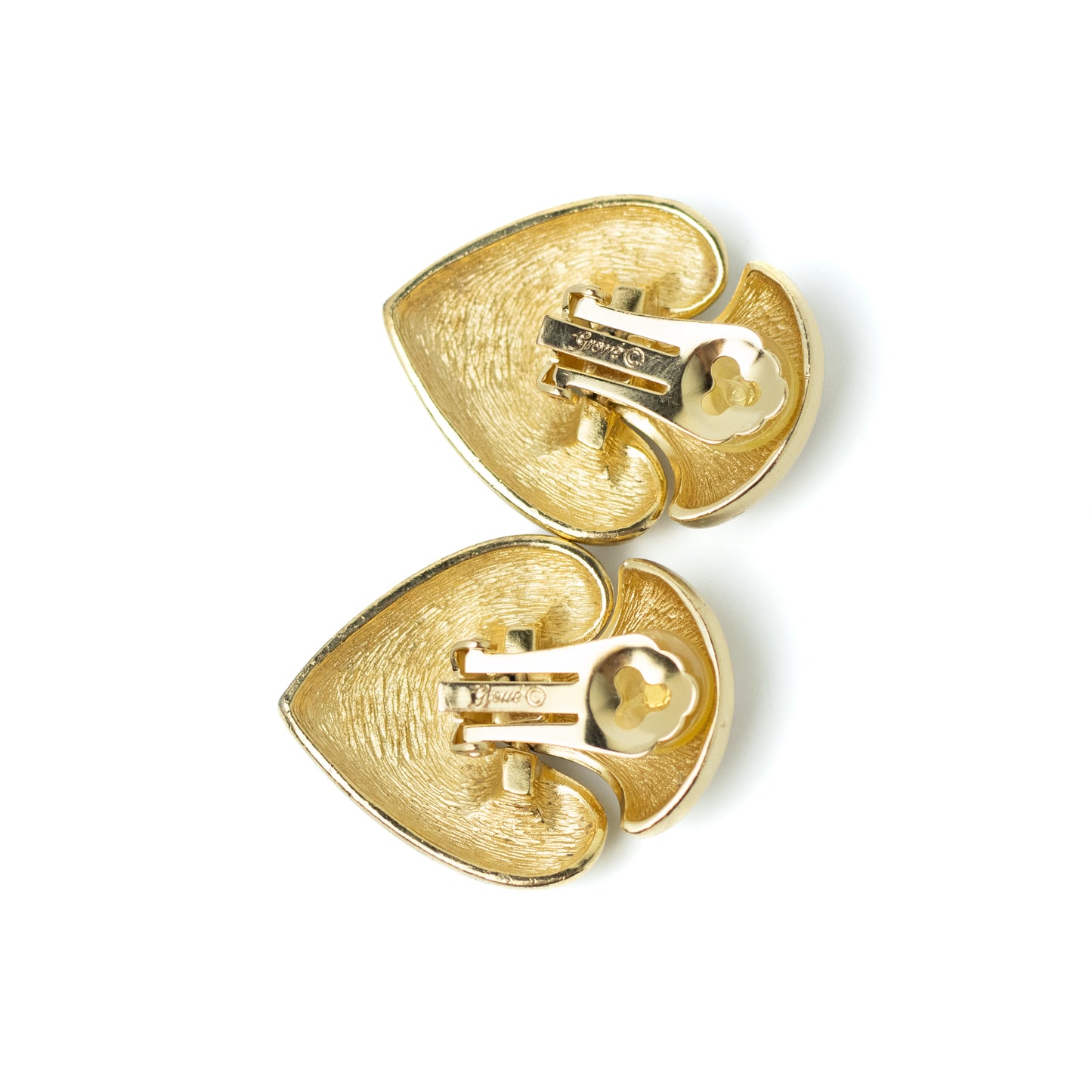 Henkel & Grosse Gold Tone Doorknocker Hearts Vintage Clip On Earrings