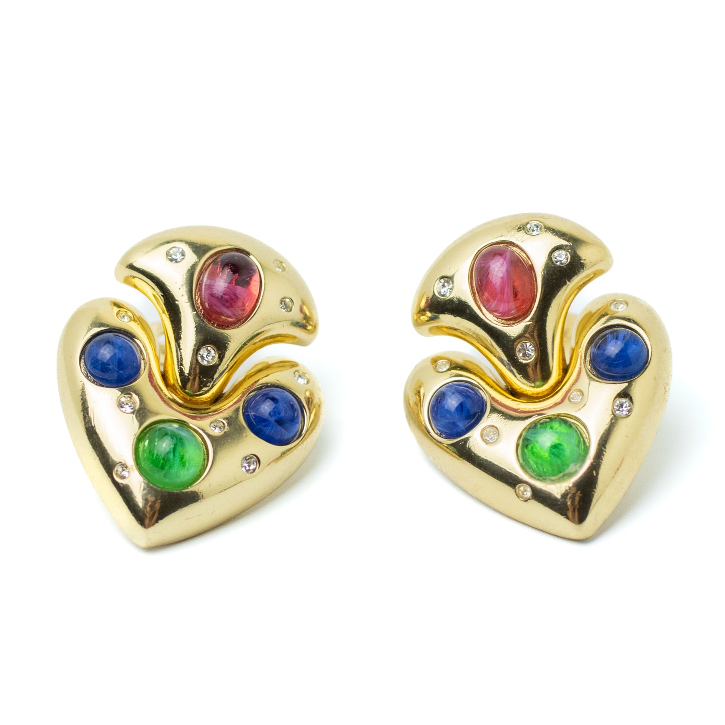 Henkel & Grosse Gold Tone Doorknocker Hearts Vintage Clip On Earrings
