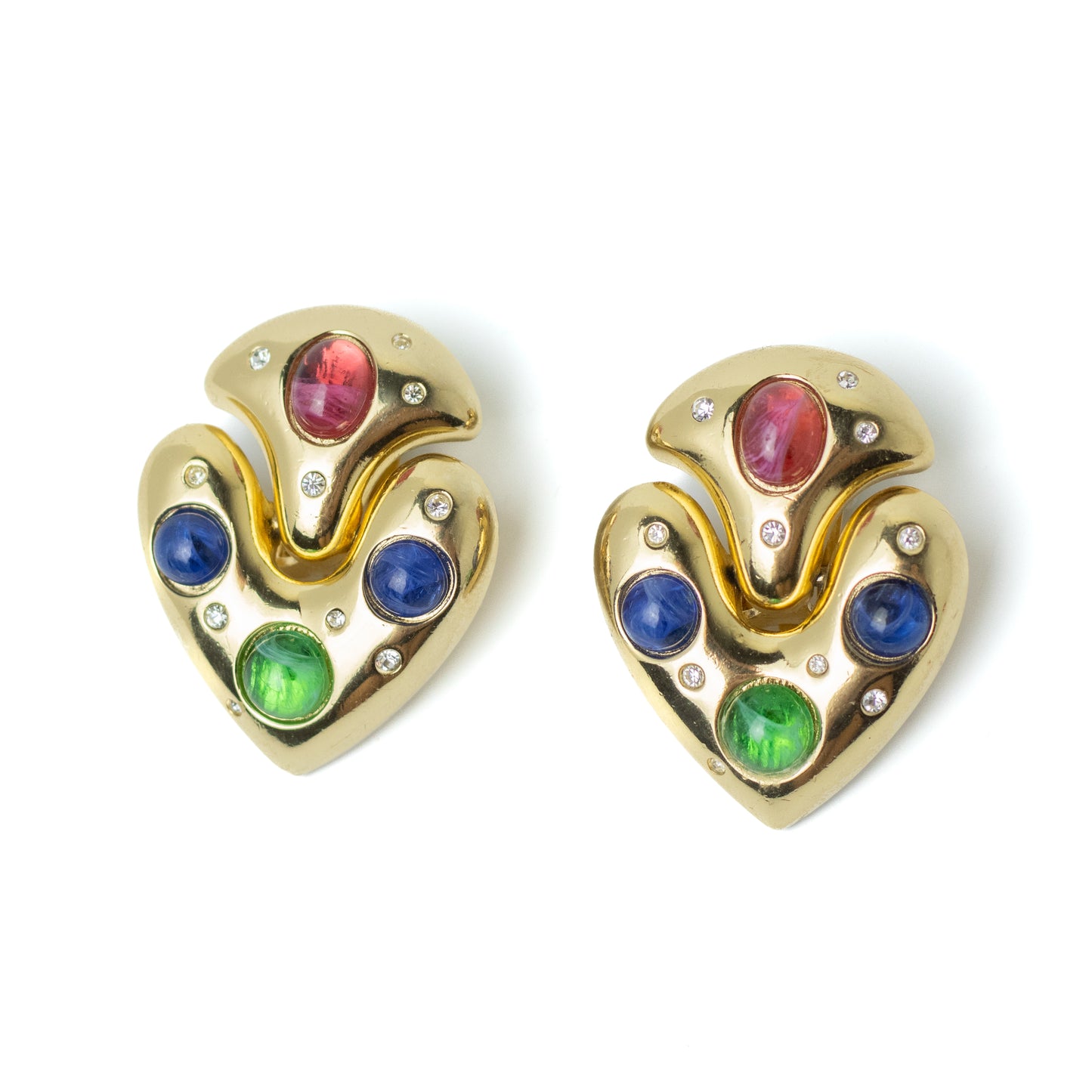 Henkel & Grosse Gold Tone Doorknocker Hearts Vintage Clip On Earrings