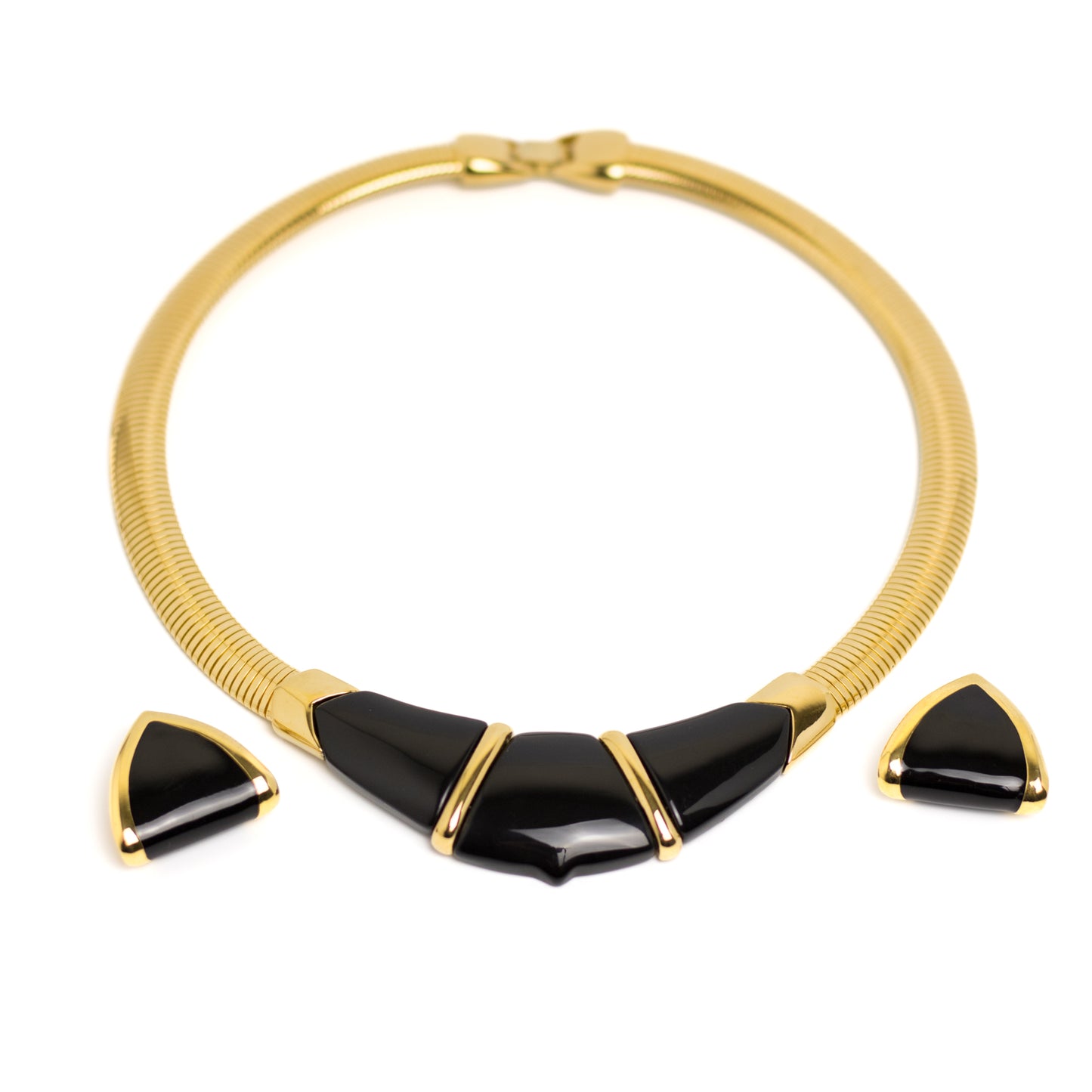 Monet Vintage Black Enamel Omega Necklace and Earrings Set