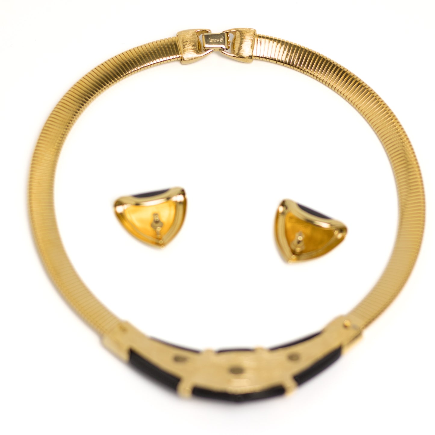 Monet Vintage Black Enamel Omega Necklace and Earrings Set