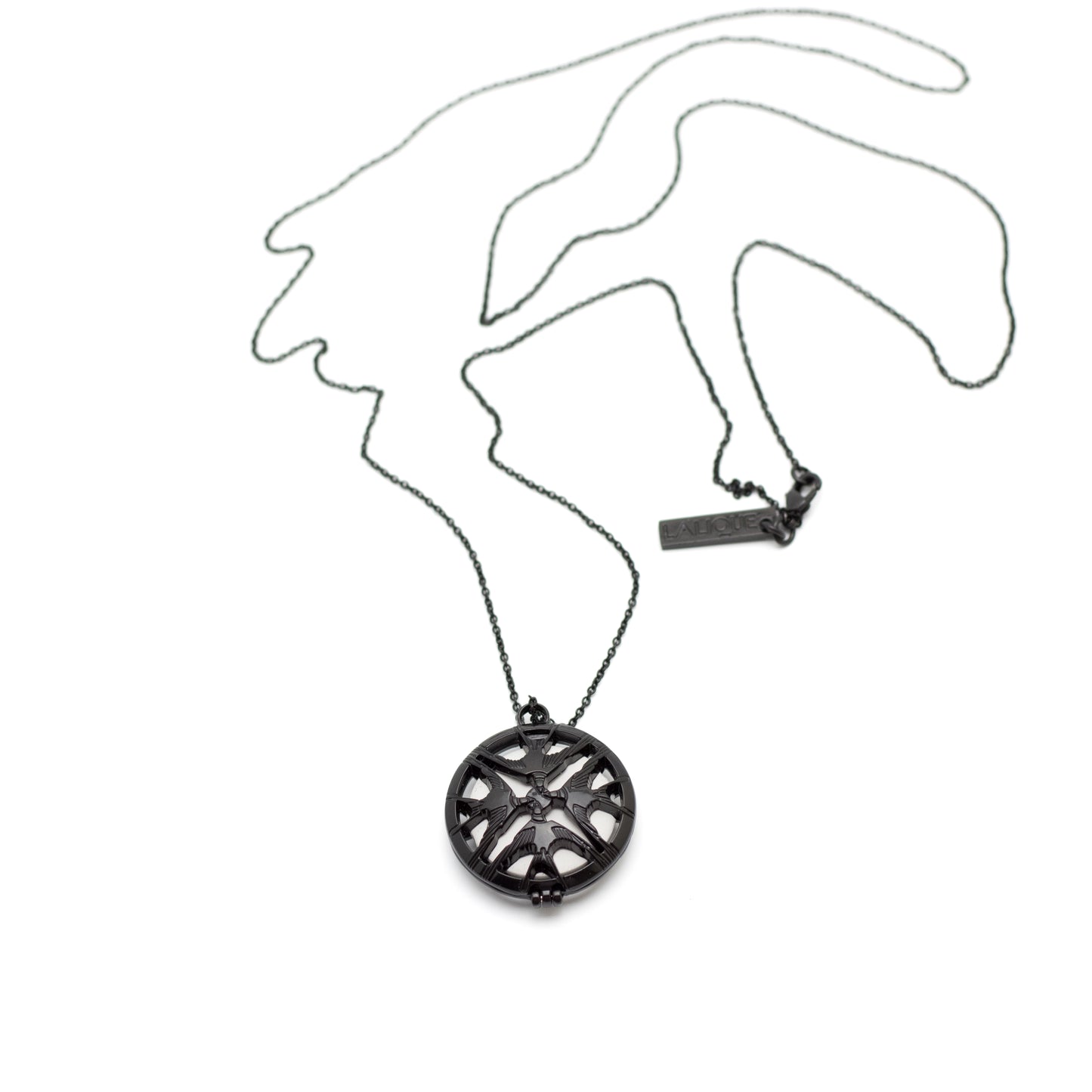 Lalique Hirondelles Perfume Diffuser Vintage Necklace with Black Swallows Pendant