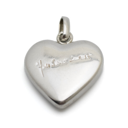 Yves Saint Laurent Solid Silver Heart Pendant with Blue Crystals