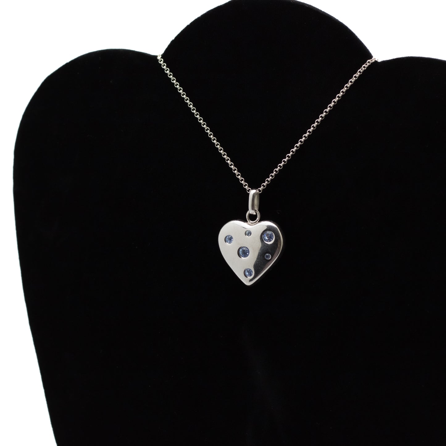Yves Saint Laurent Solid Silver Heart Pendant with Blue Crystals