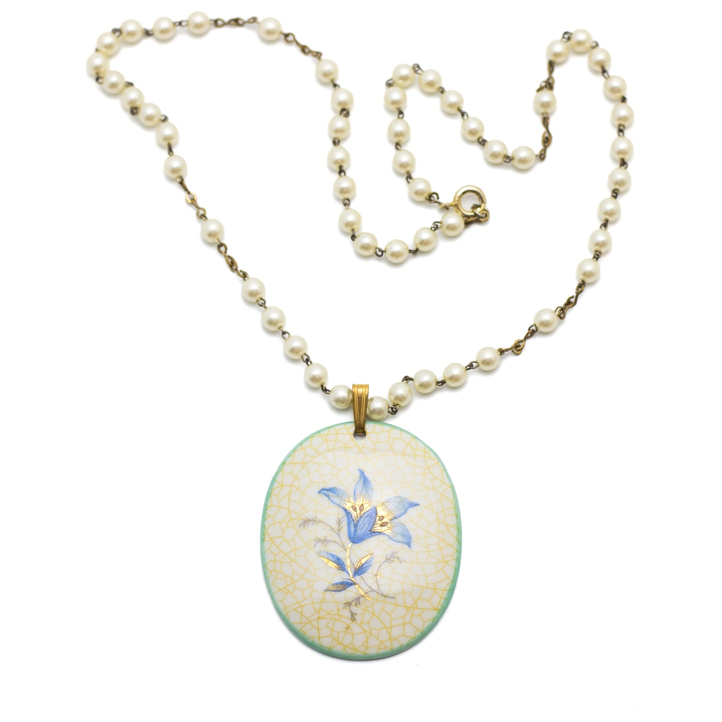 Rosenthal Porcelain Vintage Pendant on Faux Pearl Strand
