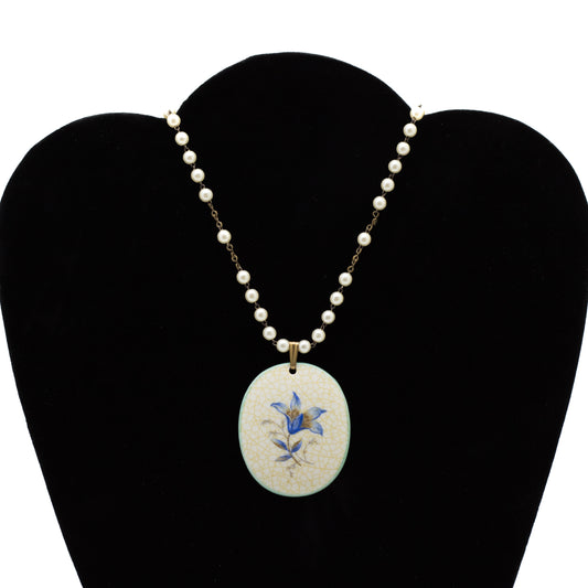 Rosenthal Porcelain Vintage Pendant on Faux Pearl Strand