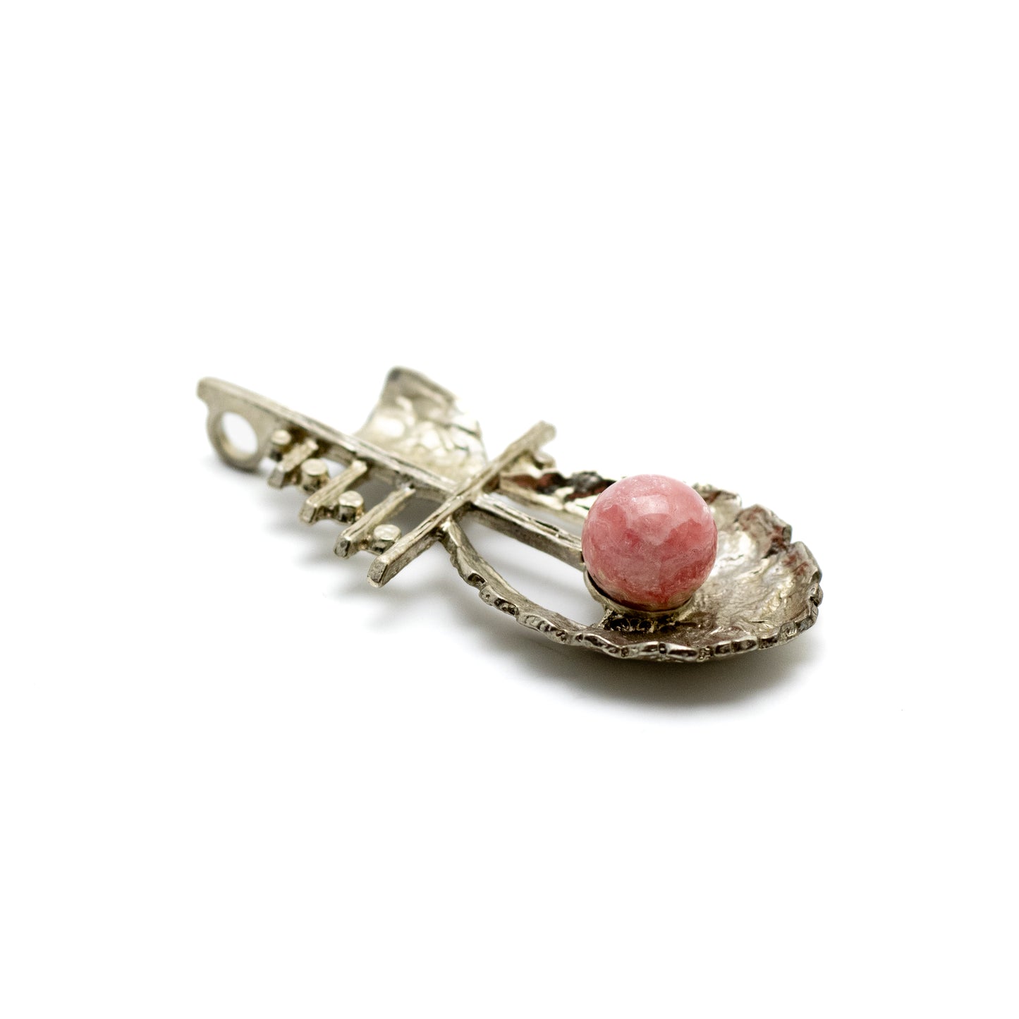 Theodor Fahrner Brutalist Silver Pendant with Rhodochrosite