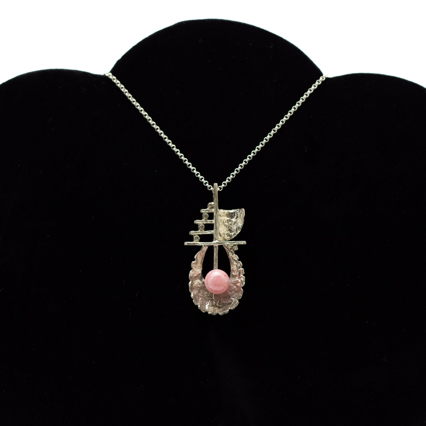 Theodor Fahrner Brutalist Silver Pendant with Rhodochrosite