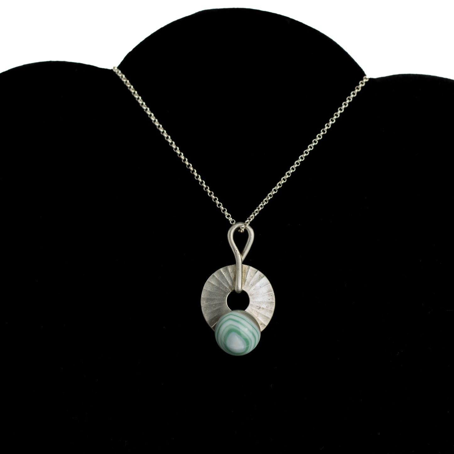 Theodor Fahrner Original Art Deco Silver Pendant with Green Banded Agate