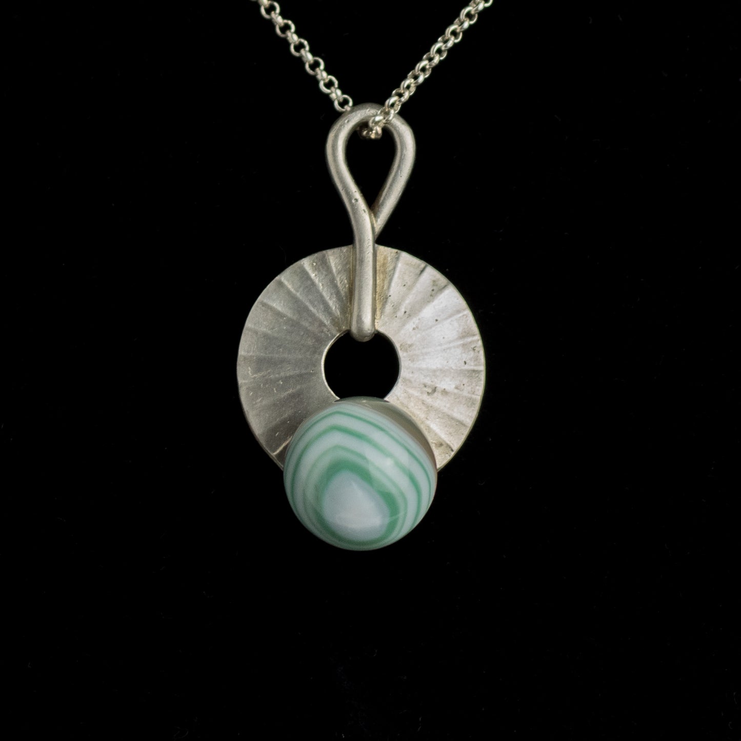 Theodor Fahrner Original Art Deco Silver Pendant with Green Banded Agate