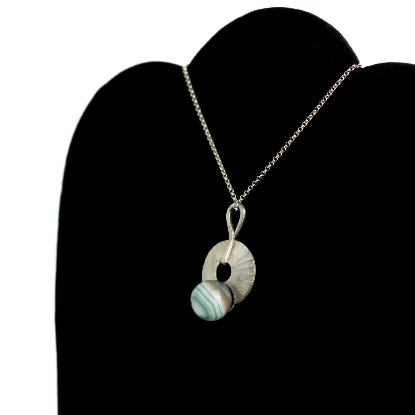 Theodor Fahrner Original Art Deco Silver Pendant with Green Banded Agate