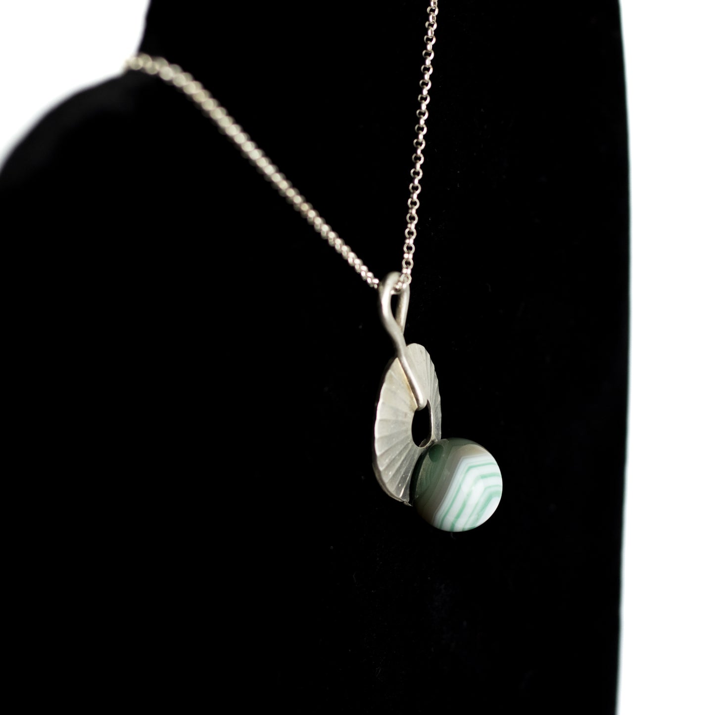 Theodor Fahrner Original Art Deco Silver Pendant with Green Banded Agate
