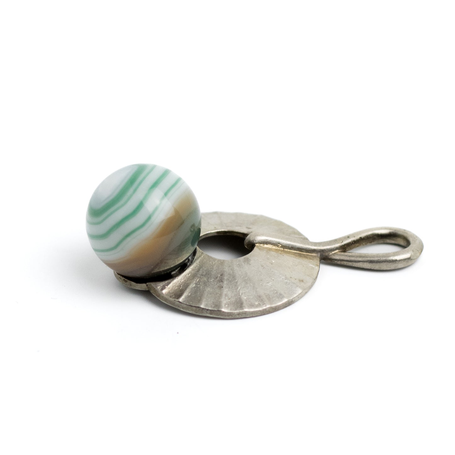 Theodor Fahrner Original Art Deco Silver Pendant with Green Banded Agate