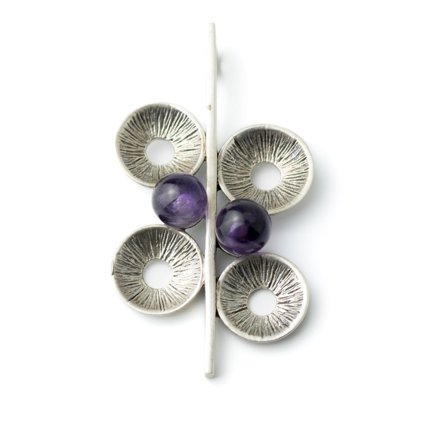 Theodor Fahrner Vintage Brutalist Silver Pendant with Amethyst Spheres