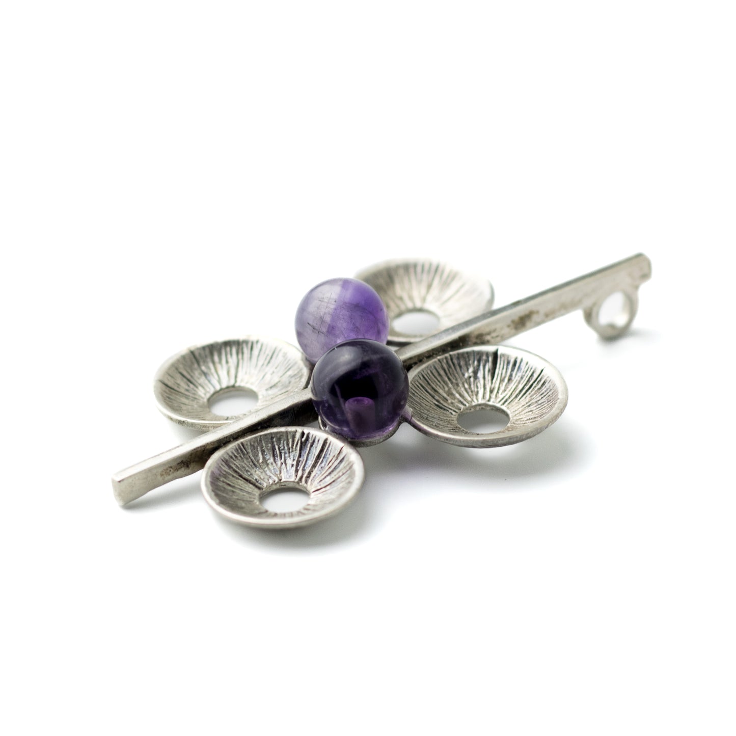 Theodor Fahrner Vintage Brutalist Silver Pendant with Amethyst Spheres