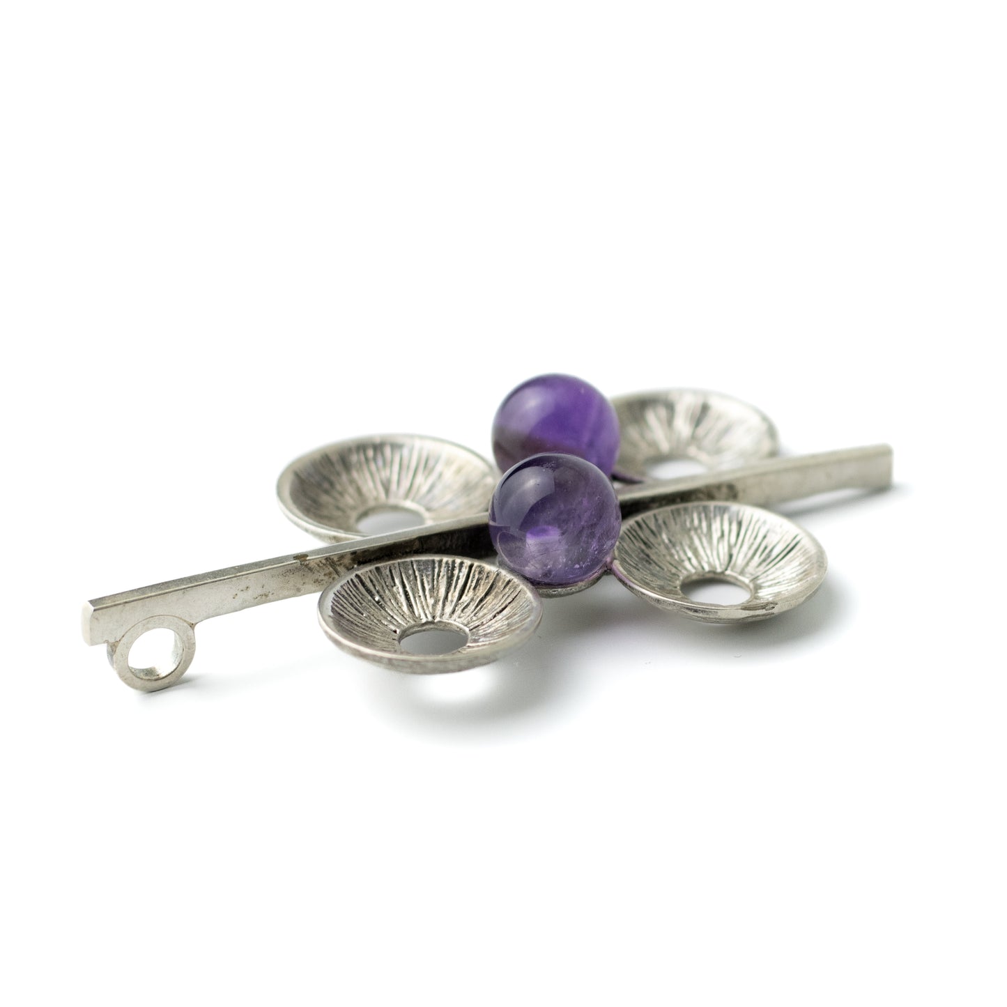Theodor Fahrner Vintage Brutalist Silver Pendant with Amethyst Spheres