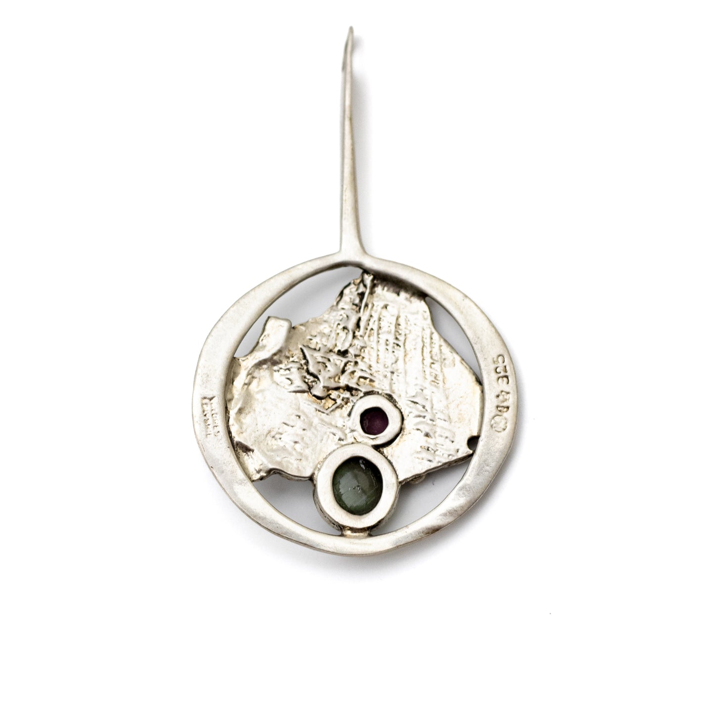 Valdres Solvsmie Vintage Brutalist Silver Pendant with Tourmaline Cabochons