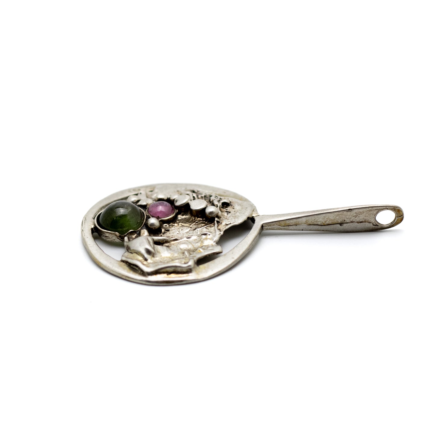Valdres Solvsmie Vintage Brutalist Silver Pendant with Tourmaline Cabochons