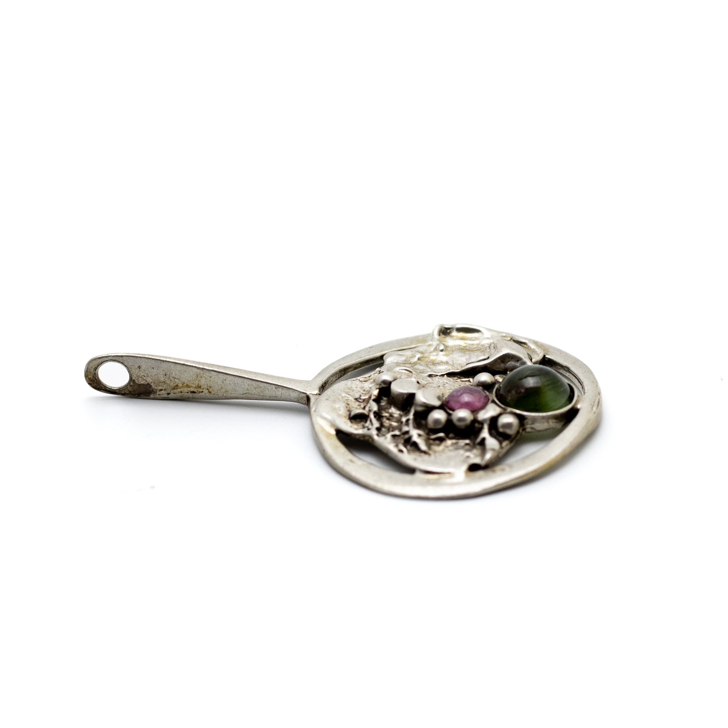 Valdres Solvsmie Vintage Brutalist Silver Pendant with Tourmaline Cabochons