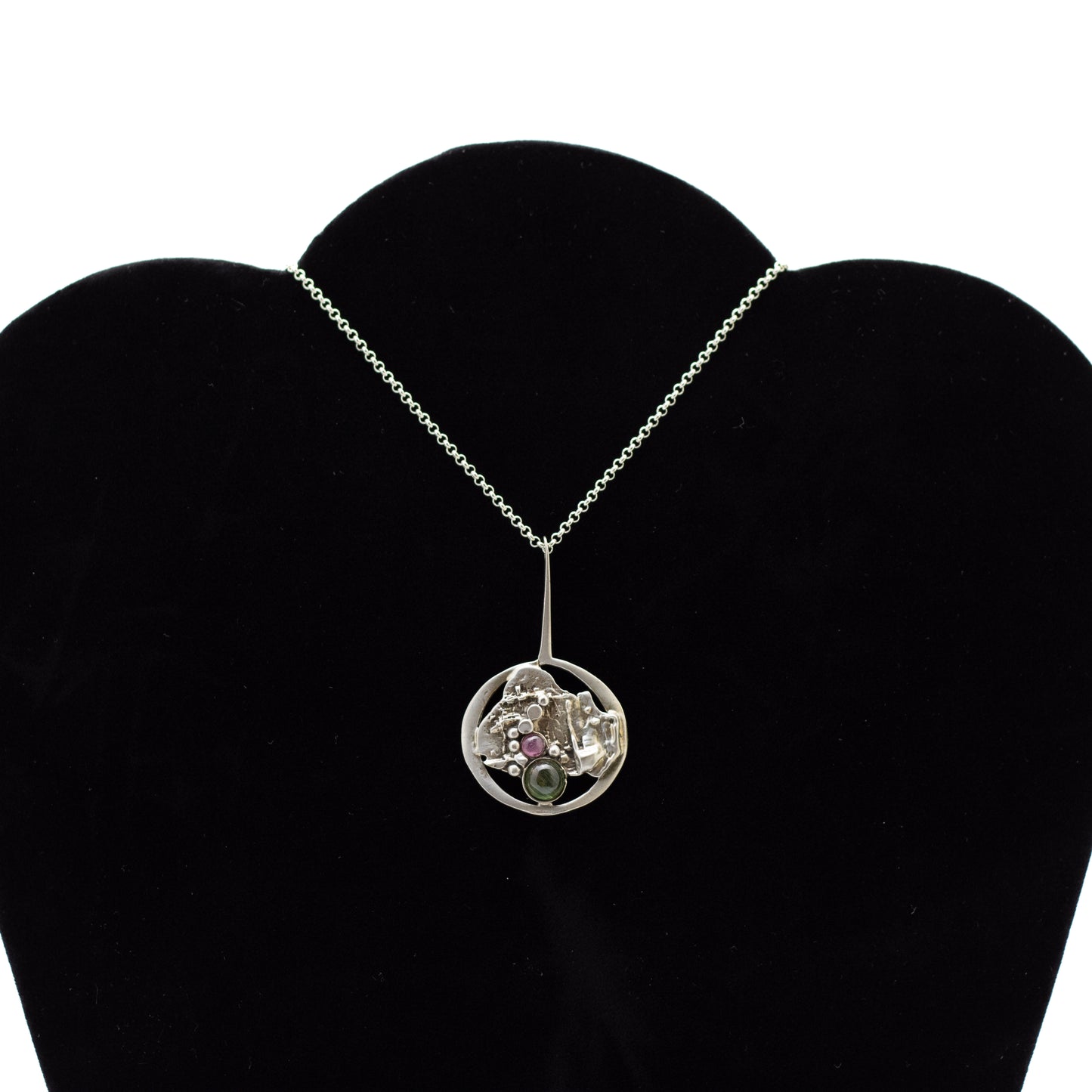Valdres Solvsmie Vintage Brutalist Silver Pendant with Tourmaline Cabochons