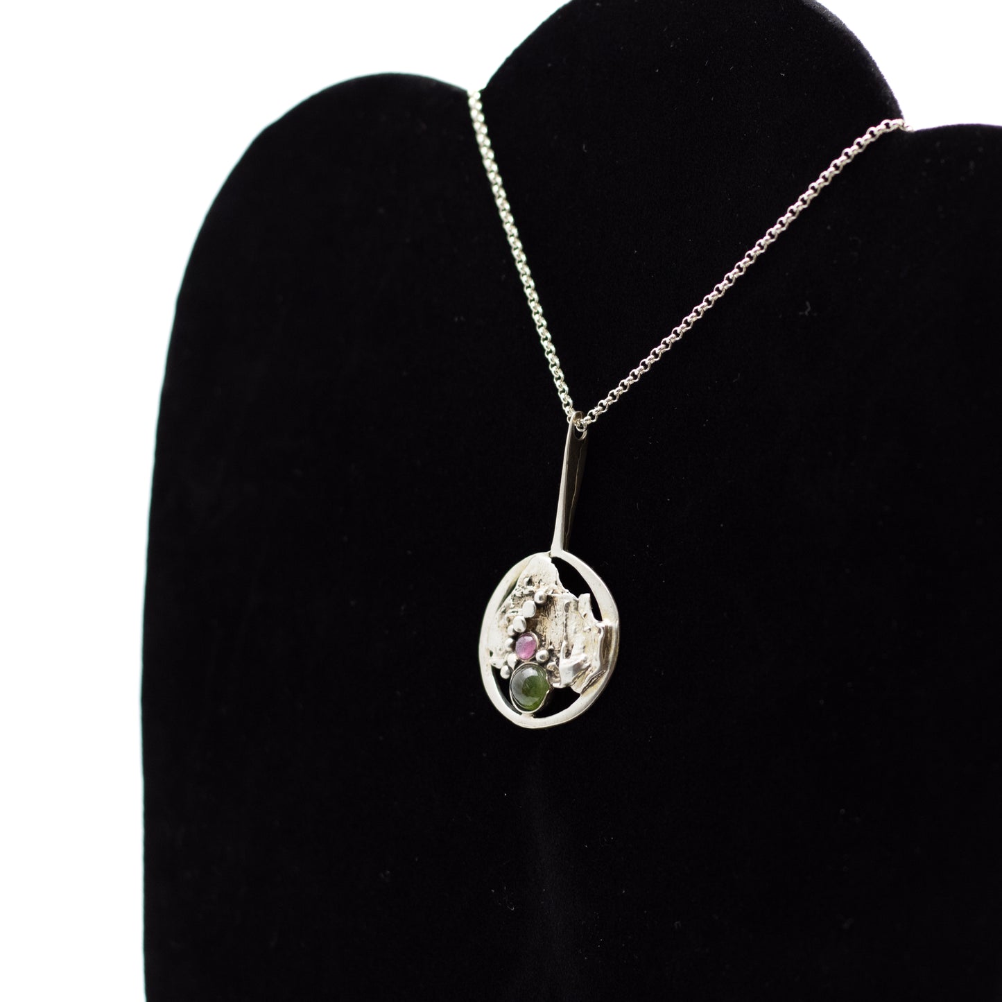 Valdres Solvsmie Vintage Brutalist Silver Pendant with Tourmaline Cabochons