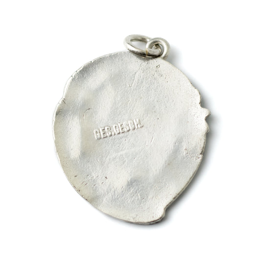 German Jugendstil Antique Silver Pendant with Girl Silhouette and Yellow Enamel