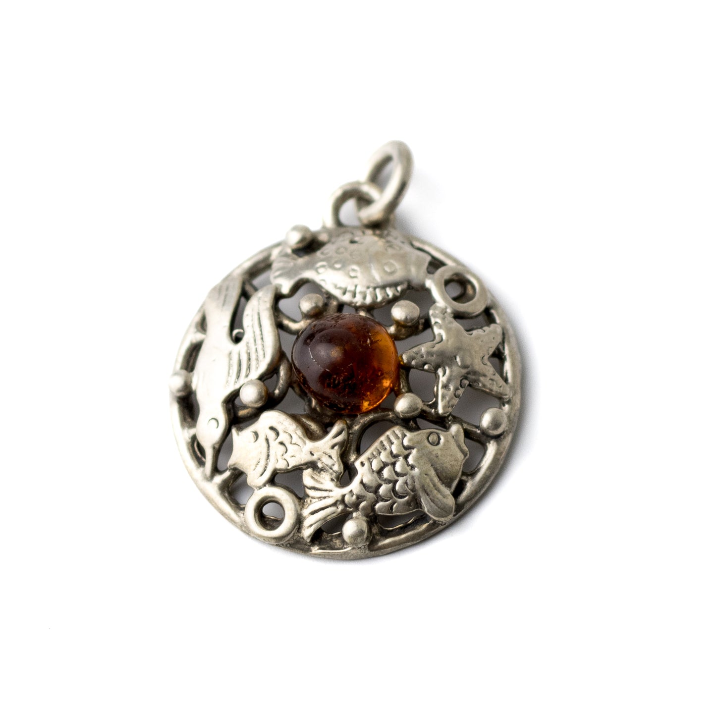 Fischland Sea Life Silver Pendant with Amber by Georg Kramer