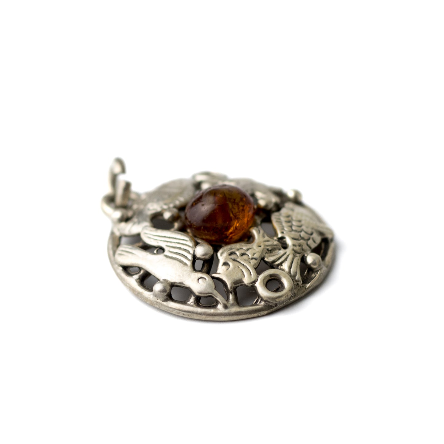 Fischland Sea Life Silver Pendant with Amber by Georg Kramer