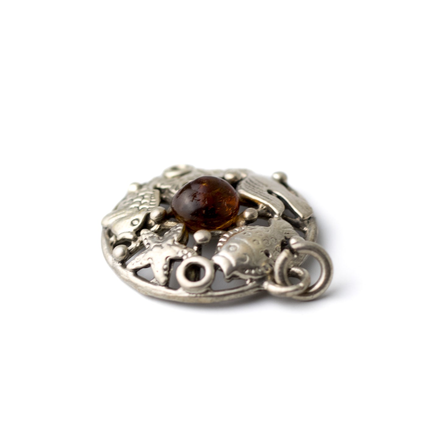 Fischland Sea Life Silver Pendant with Amber by Georg Kramer