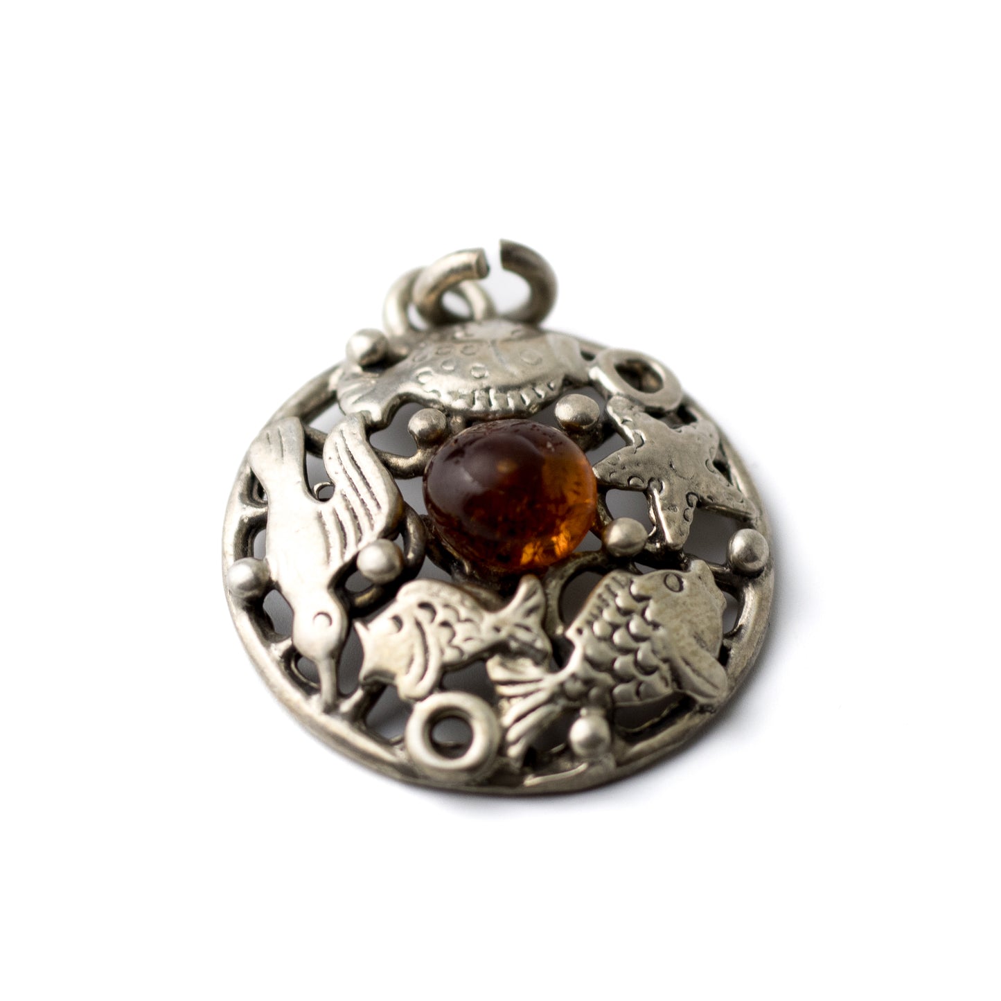 Fischland Sea Life Silver Pendant with Amber by Georg Kramer