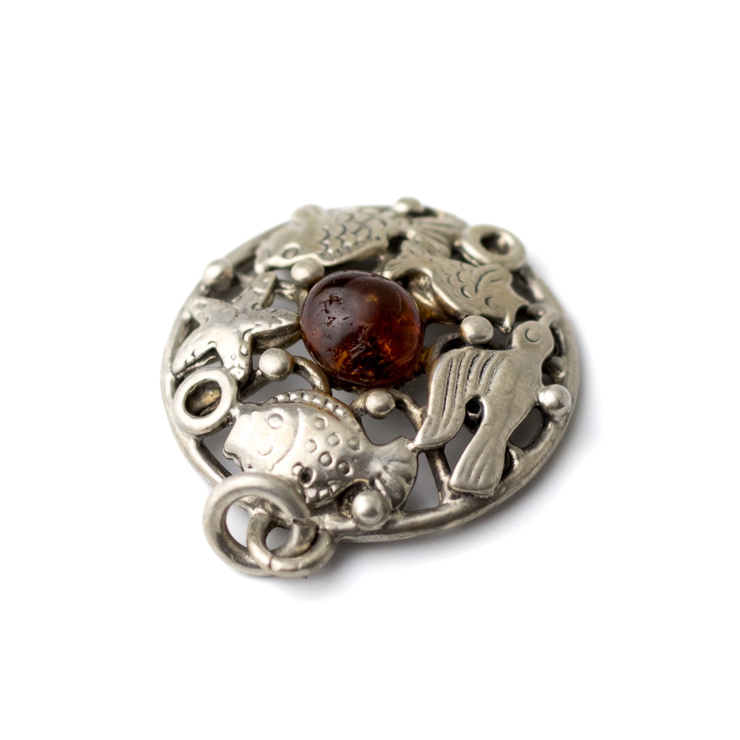 Fischland Sea Life Silver Pendant with Amber by Georg Kramer
