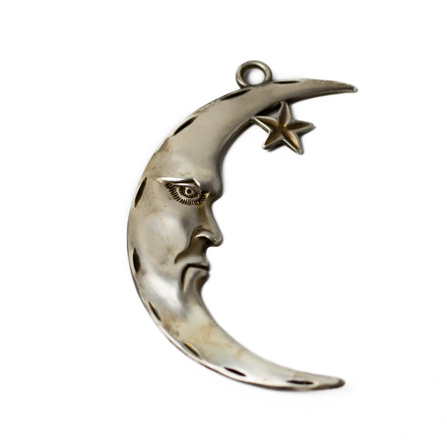 Large Art Nouveau Inspired Silver Man in the Moon Pendant