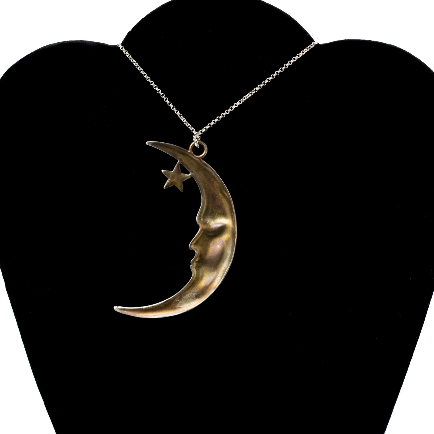 Large Art Nouveau Inspired Silver Man in the Moon Pendant
