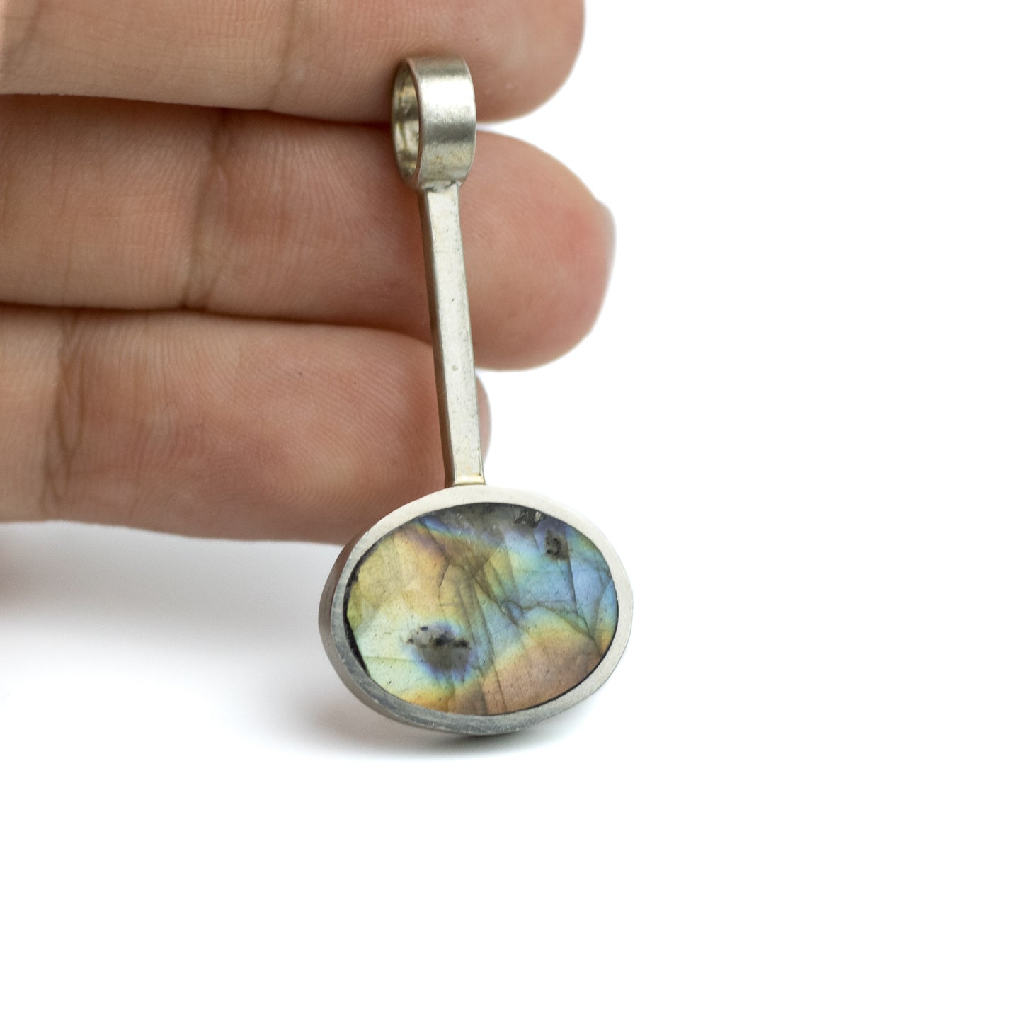 Kupittaan Kulta Vintage Finnish Modernist Silver Pendant with Spectrolite