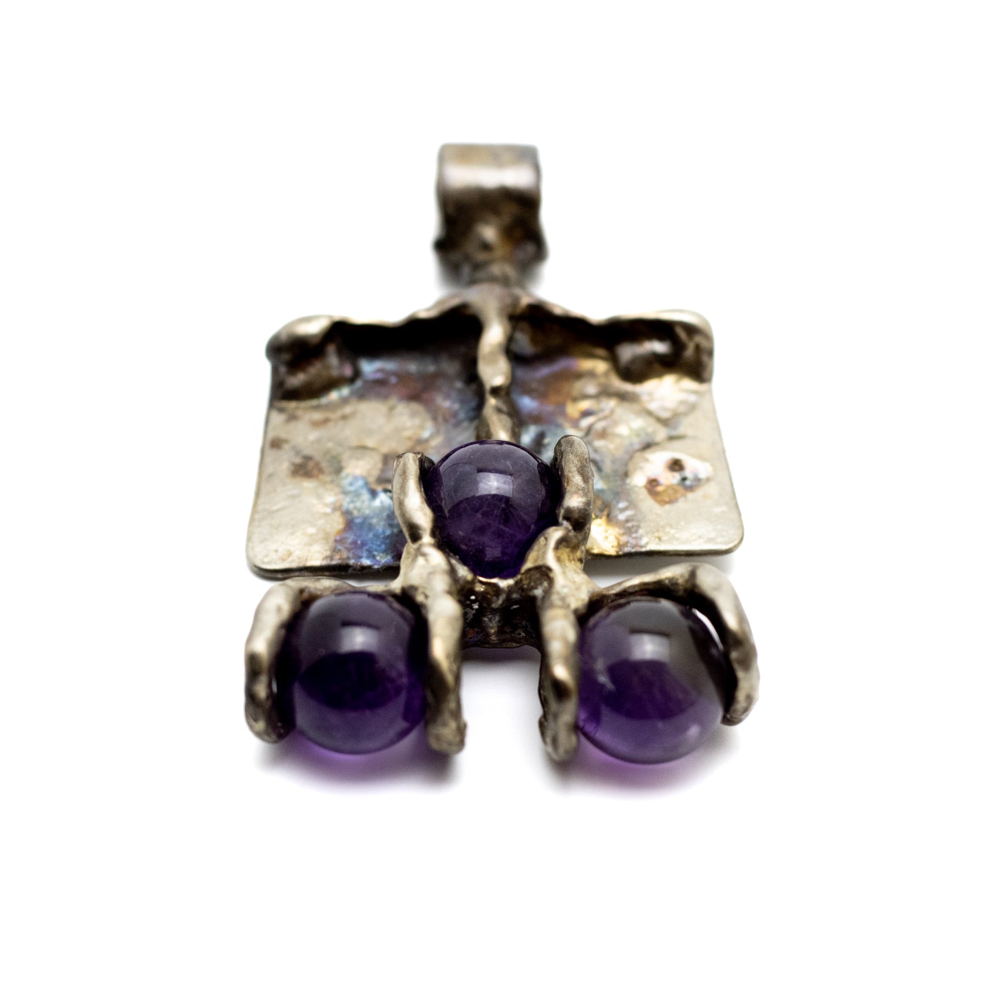 Monika & Burkhard OLY Vintage Brutalist Silver Pendant with Rotating Amethyst Spheres