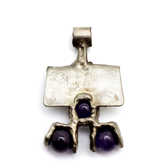 Monika & Burkhard OLY Vintage Brutalist Silver Pendant with Rotating Amethyst Spheres