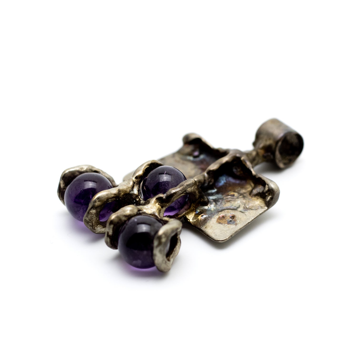 Monika & Burkhard OLY Vintage Brutalist Silver Pendant with Rotating Amethyst Spheres