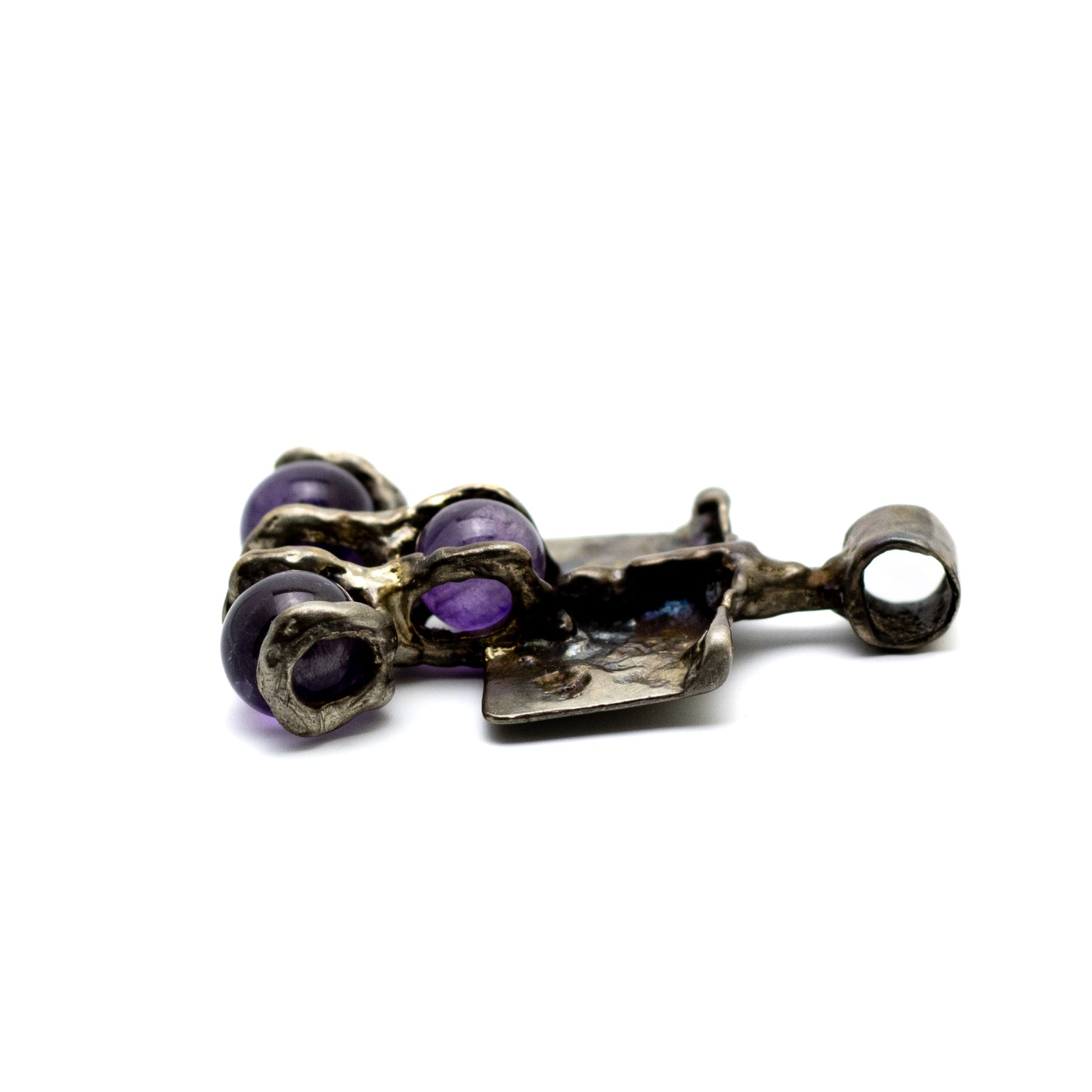 Monika & Burkhard OLY Vintage Brutalist Silver Pendant with Rotating Amethyst Spheres
