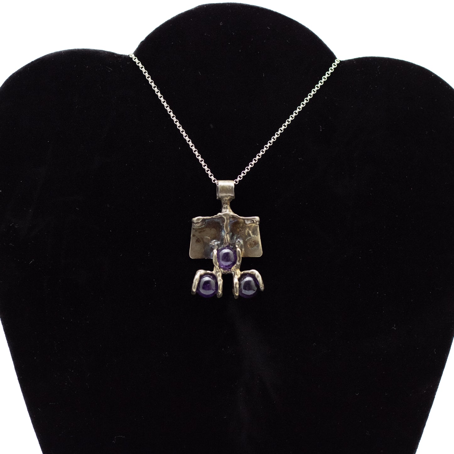 Monika & Burkhard OLY Vintage Brutalist Silver Pendant with Rotating Amethyst Spheres