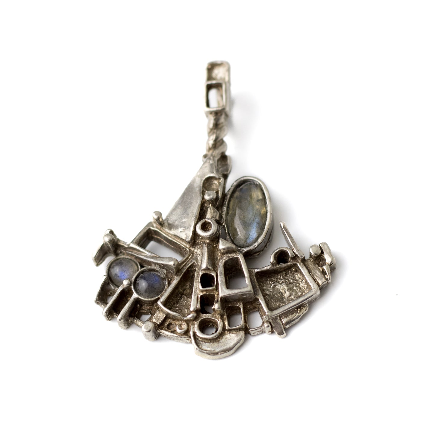 JUHLS Vintage Brutalist Silver Pendant with Labradorite Cabochons