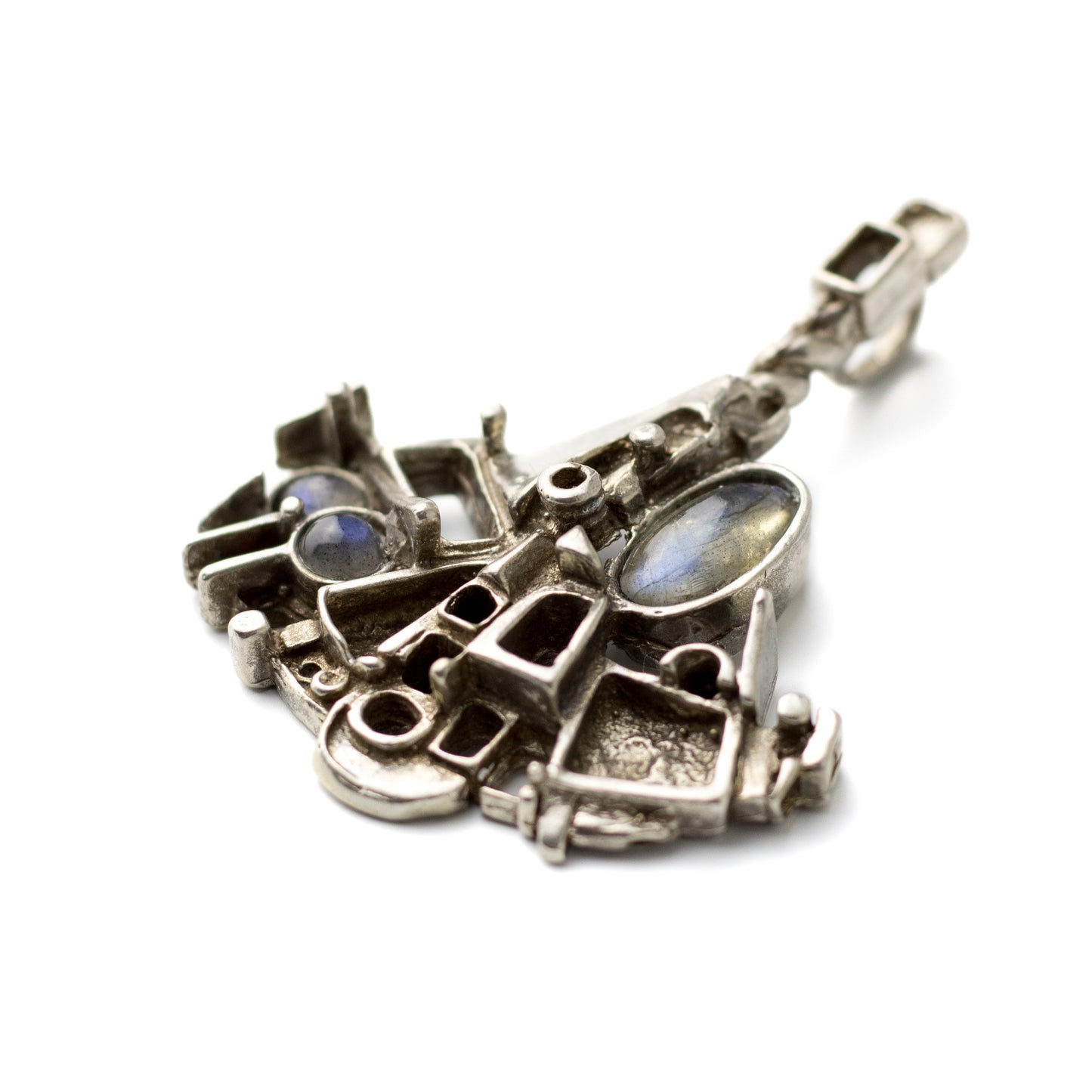 JUHLS Vintage Brutalist Silver Pendant with Labradorite Cabochons